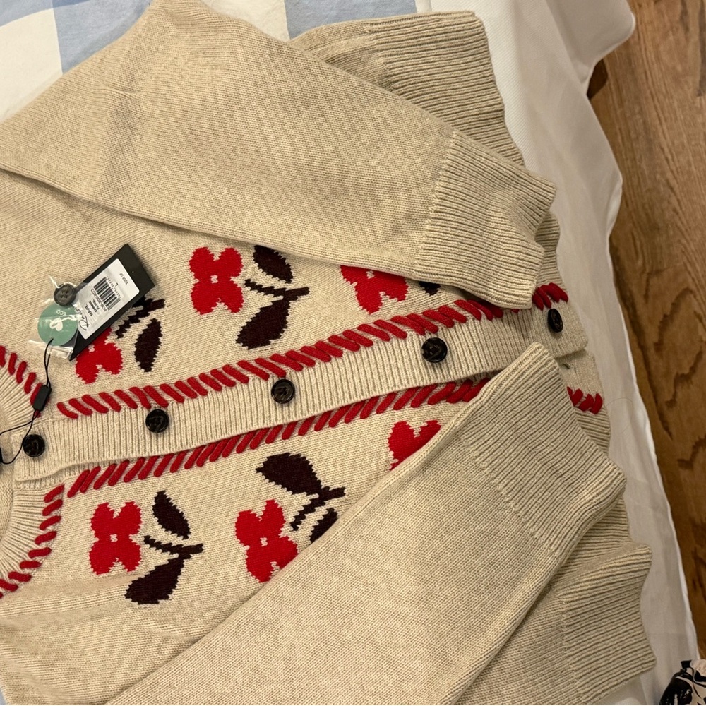 Rails Cream Cardigan with Red and Black Floral Accents